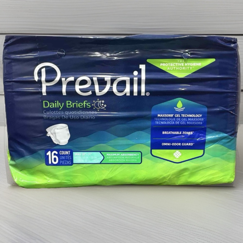 PREVAIL Daily ADULT Briefs Size Small 20"-31" 16 Count (unisex)